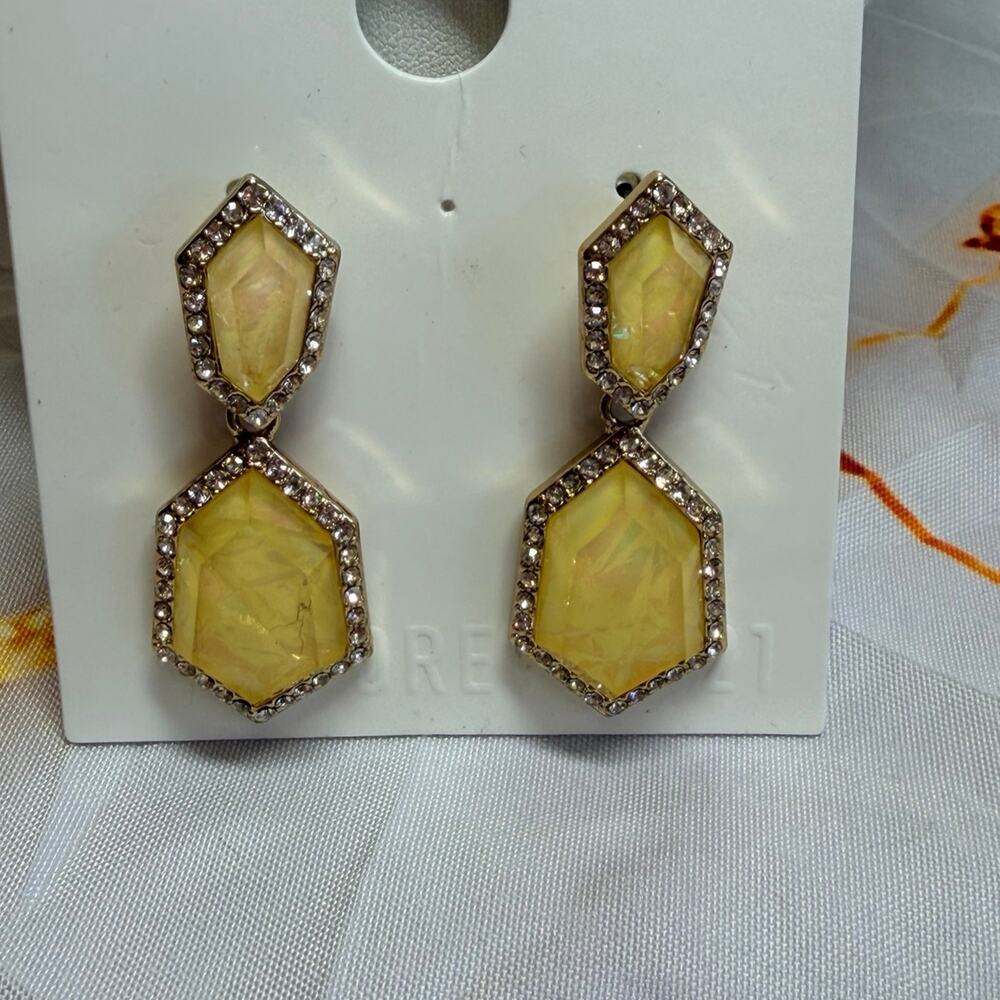 Forever 21 Yellow Gemstone Drop Earrings with Rhinestone Accents